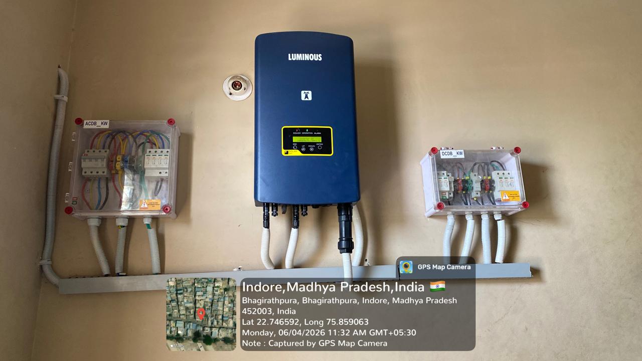 Luminous solar inverter installed in 15kW rooftop solar project in Bhagirathpura Indore